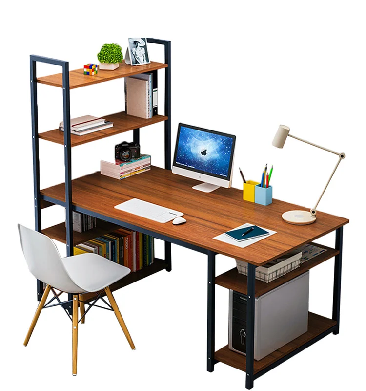 Steel wood desktop computer table desk bookshelf integrated computer desk for student with bookshelf