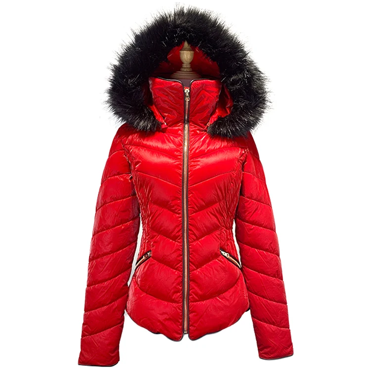 Fashion Fur Women Outdoor Down Jacket Lady Winter Hooded Padded Coat