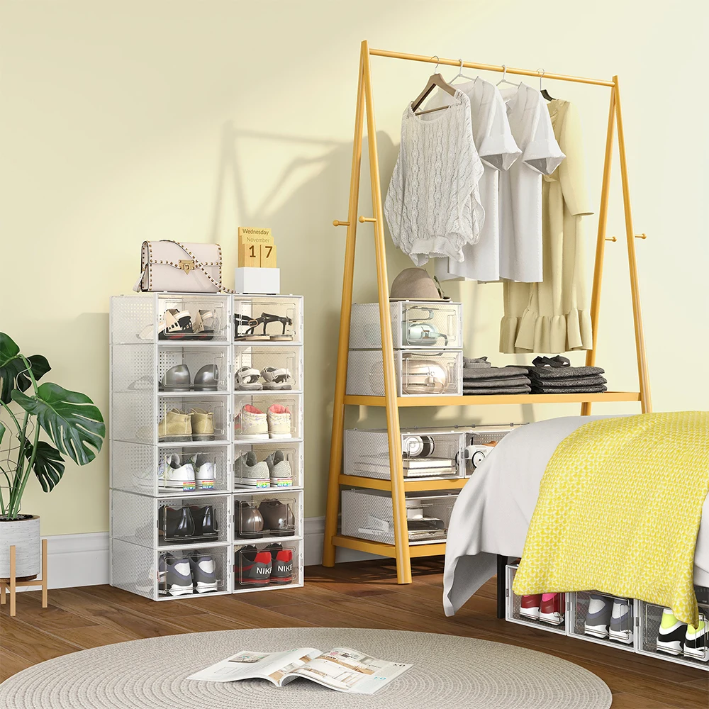 Custom Stackable Foldable Plastic Home Square Transparent Clear Acrylic Pet Sneakers Shoe Container Storage Box