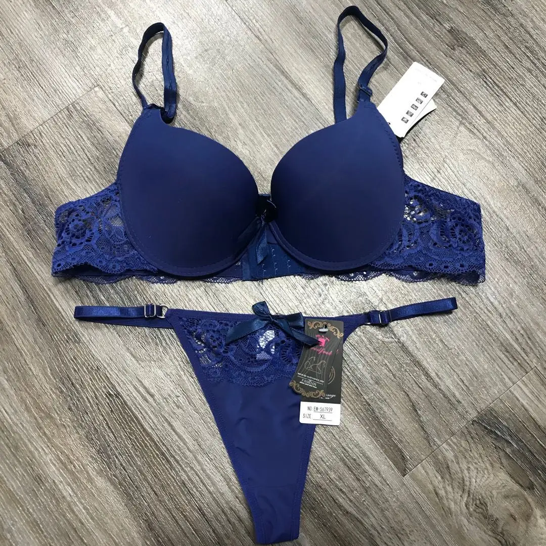 
Bra Sets Photos Underwear Sexy Net Ladies Women Back Lace Plain Quantity with sexy panty thong 