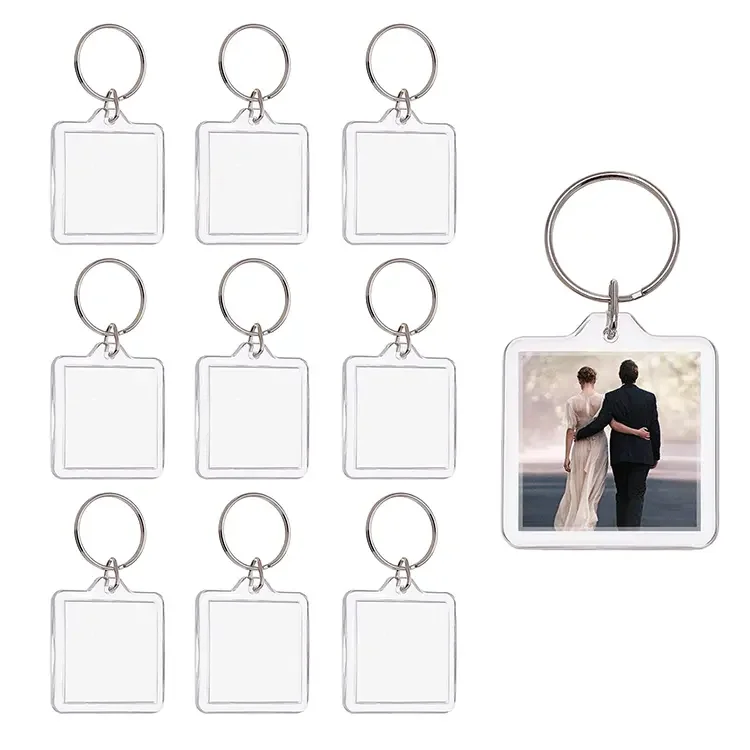 Round Square Rectangle Clear Acrylic Insert Photo Split Ring Keyring