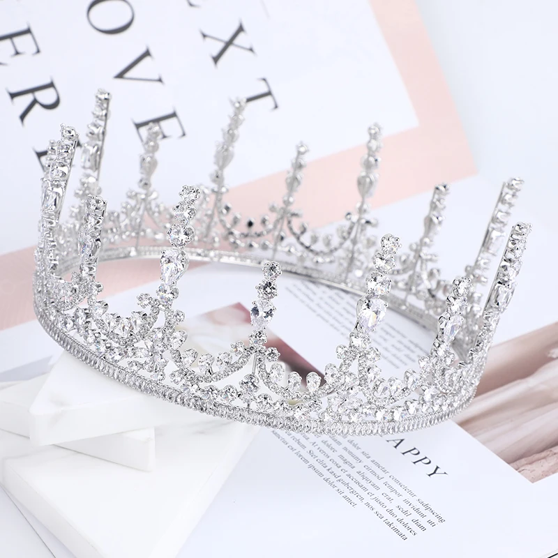 Platinum Plated/Gold Plated Zircon Crowns Wedding Tiaras And Crown Bridal Tiara Princess Queen Corona Pageant Crown Full Round