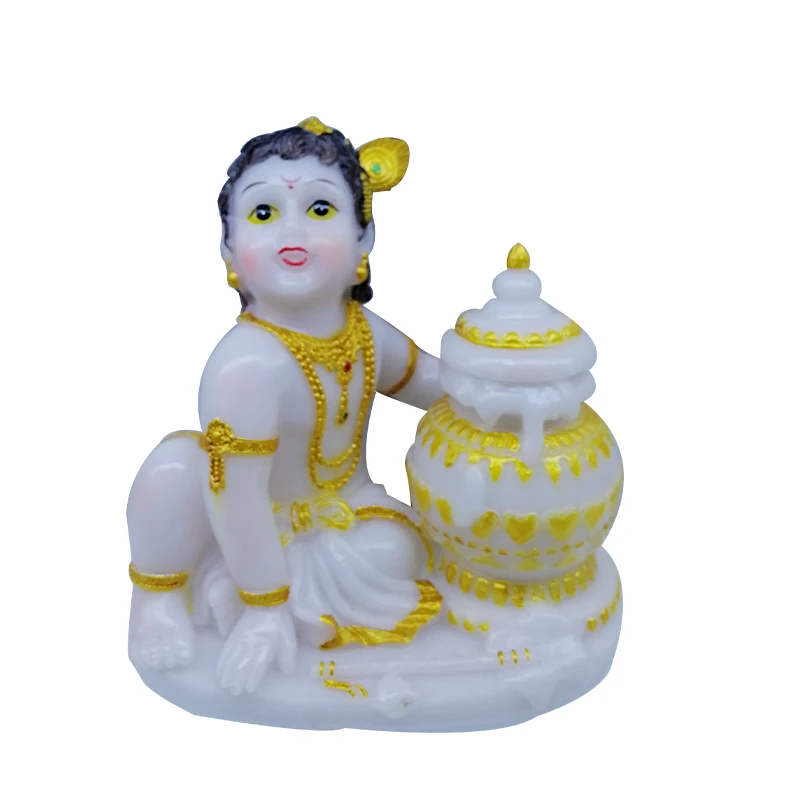 Hindu God Krishna Rohini Statue Gau Gopal Sculpture God Poly Resin Figure Decorated Krishna Bull