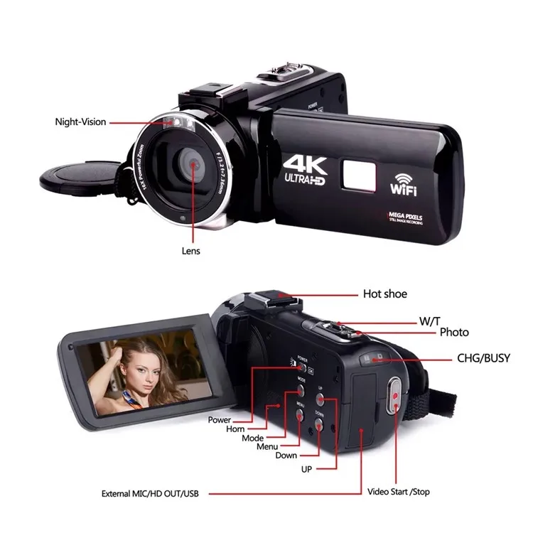  Профессиональная видеокамера HDV4K HD Цифровая камера для путешествий ежедневная съемка Свадебная поддержка 4K с микрофоном простота в