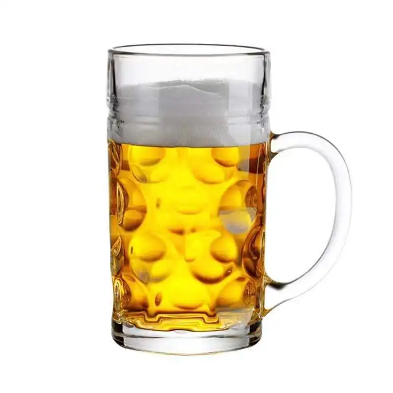 Custom logo hot sale 500ml 1000ml vintage embossed Large capacity 1 liter Cold Drinking cup beer glass mug With Handle