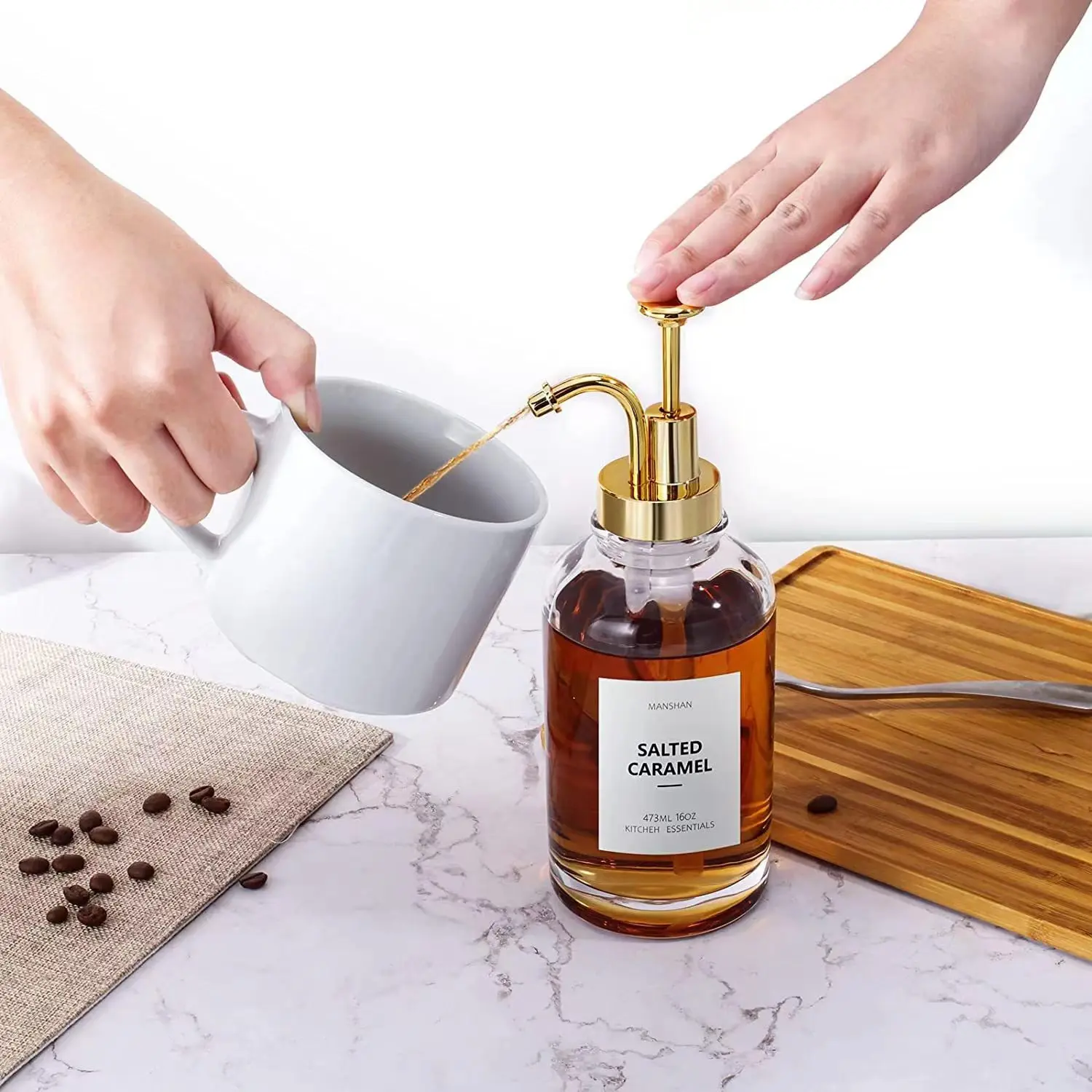 Luxury Home Coffee Bar Syrup Bottles 16 Oz Coffee Syrup Dispenser 500ml Glass Liquid Soap Dispenser with Box