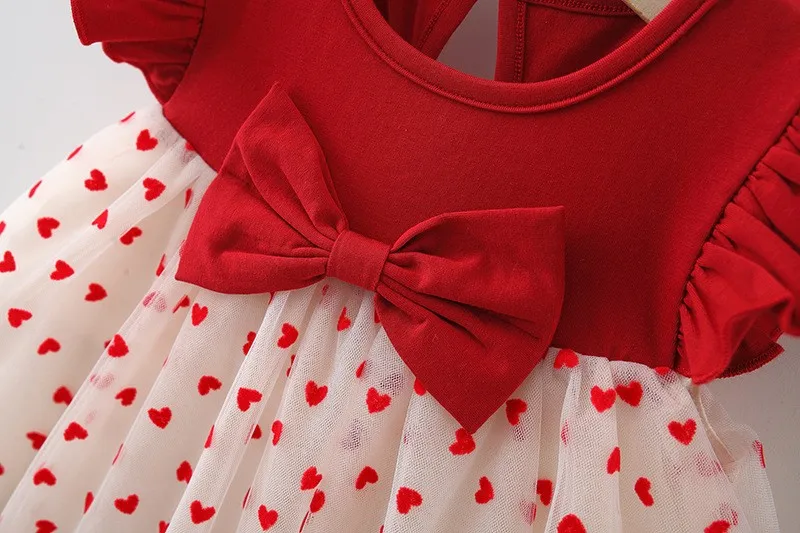 Ms-546 Wholesale 1 2 Year Baby Girl Dresses Summer Frock 2024 Dots Red Sleeveless Christmas Flower Princess Dress for Girl