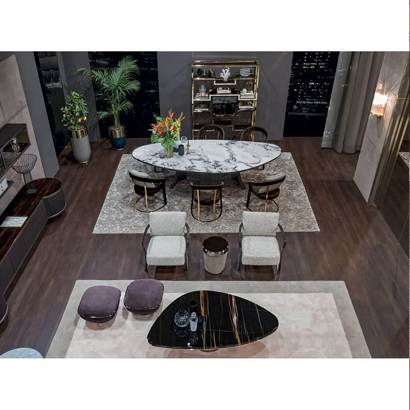 Factory Price Home Designer Royal Modern Luxury Large Mesa Luxo New Design Trendy Natural Marble Tabletop Oval Dining Table