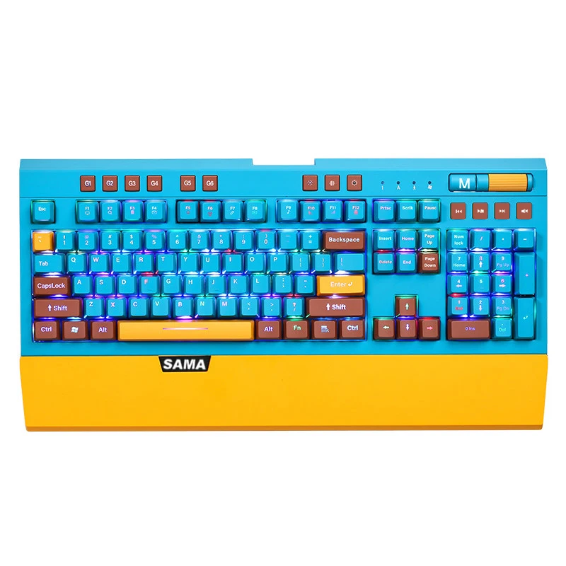 SAMA Special Control Keys Wired Detachable Palmrest PC Computer Backlit Illuminate Led RGB Gaming Mechanical Keyboard