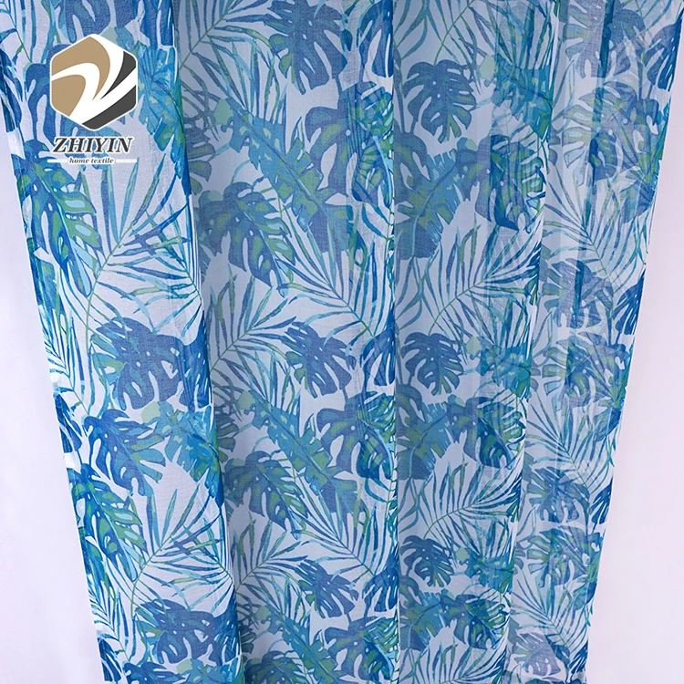 
Home decoration luxury blue print leaf 100% polyester classic curtains 