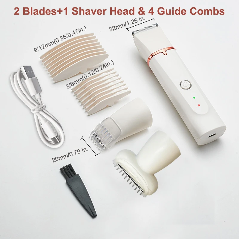3 in 1 Wet/Dry Electric Body Hair Trimmer Cordless Waterproof Facial Hair Removal Shaver Razor for Painless Trimming of Pubic Fa