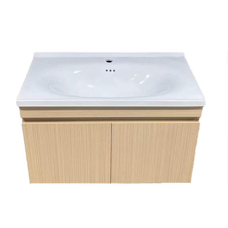 Simple wall hanging solid wood bathroom cabinet modern for hotel bathroom rectangular sink