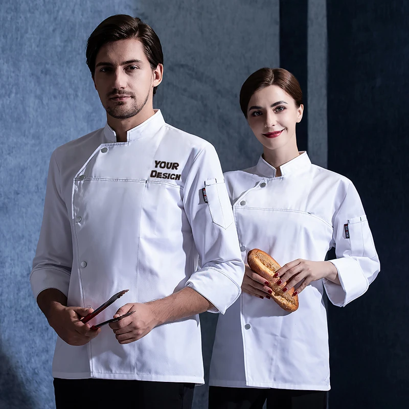 Long Sleeve Workwear for Restaurant and Catering Services Chef Kitchen Overalls and Cafe Waiter Coat for Sushi Bakery and Cafe