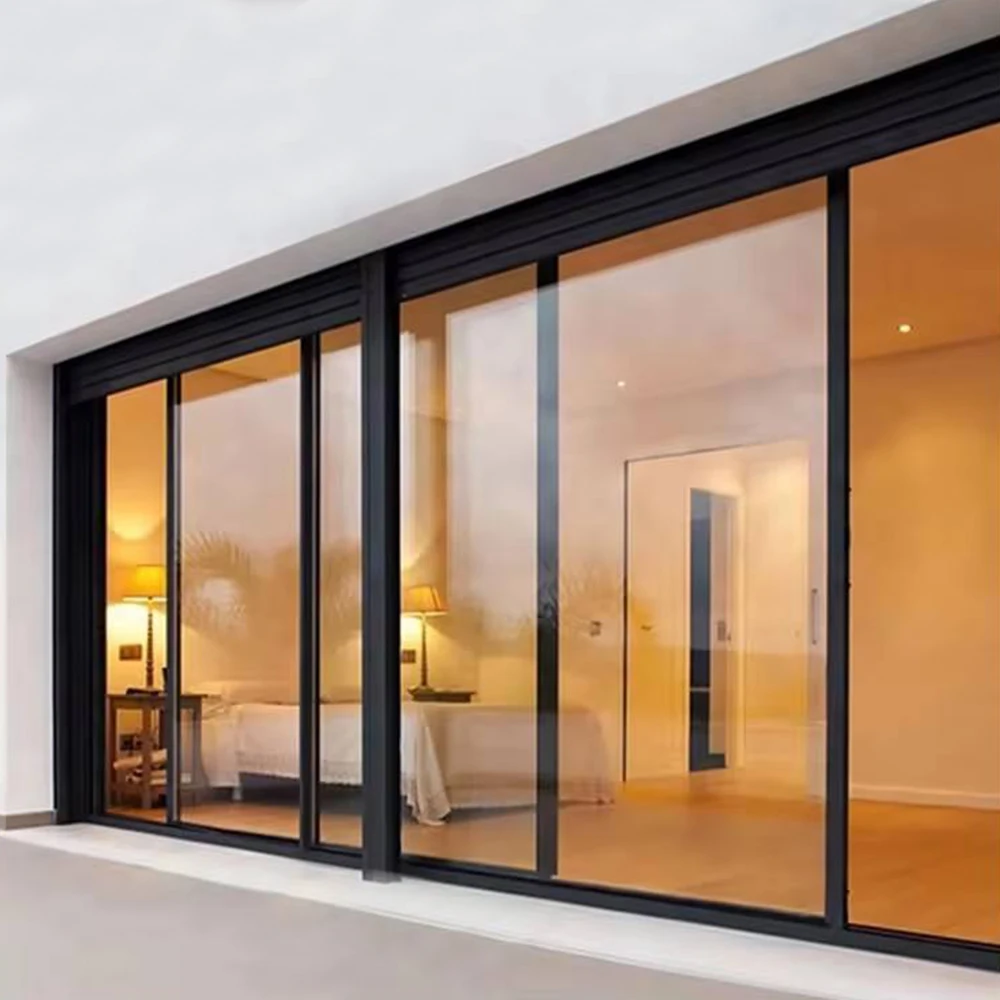 Modern design tempered glass aluminium profile bedroom large aluminum sliding doors double soft closing 8 wheel sliding door