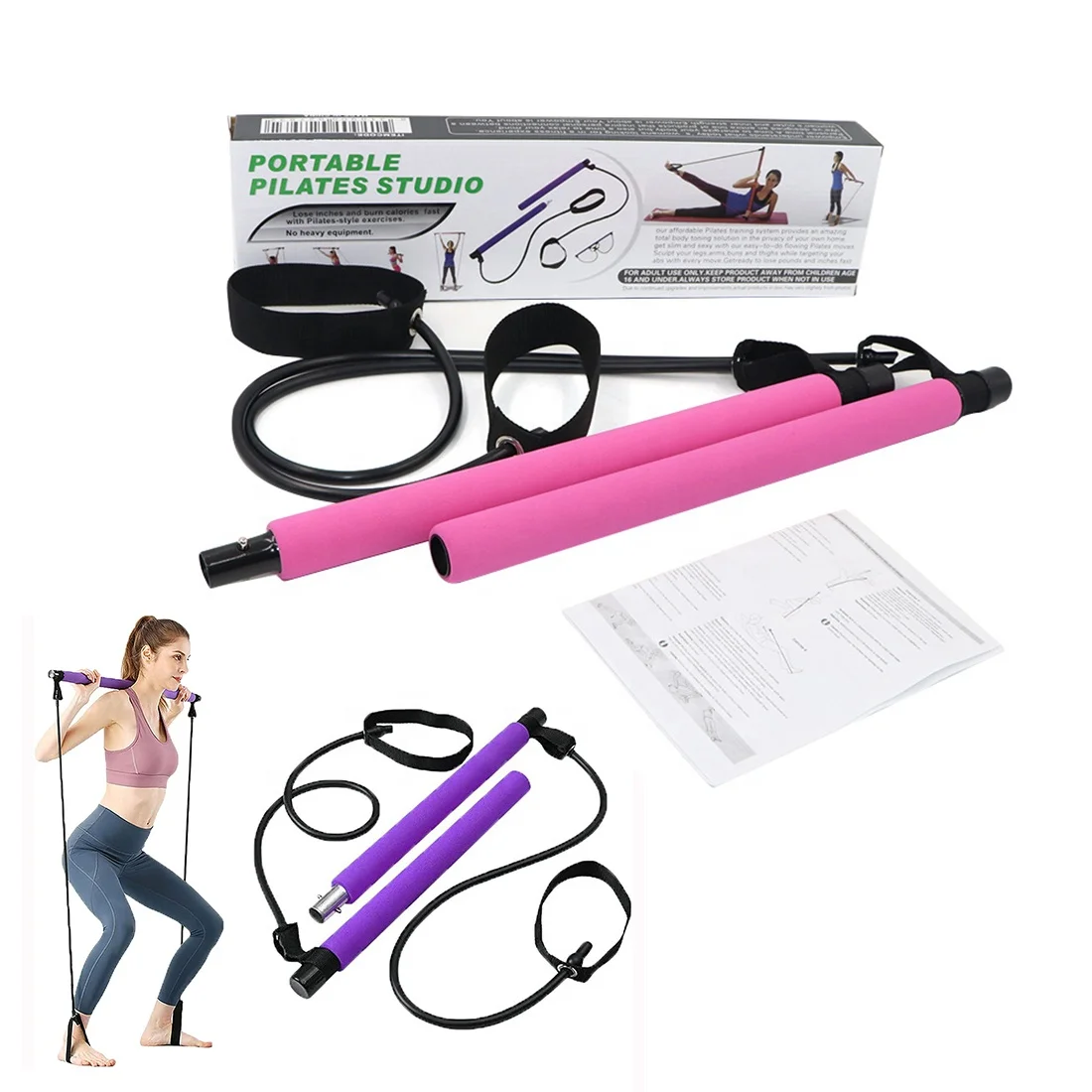 Yoga Pilates Bar kits with toning tube resistance bands fitness bands exercise training body building