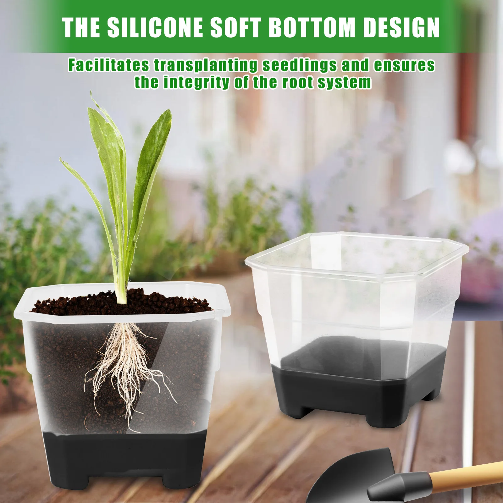 YML Factory Wholesale New Silicone square Transparent Plastic Soft  Nursery Pot Garden Reusable Seed Pot  in Stock
