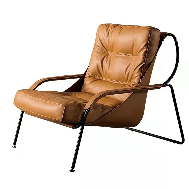 High Back Design Modern Leisure Lounge Chair Leather Upholstered Cheap Relax Armchair With Metal Legs