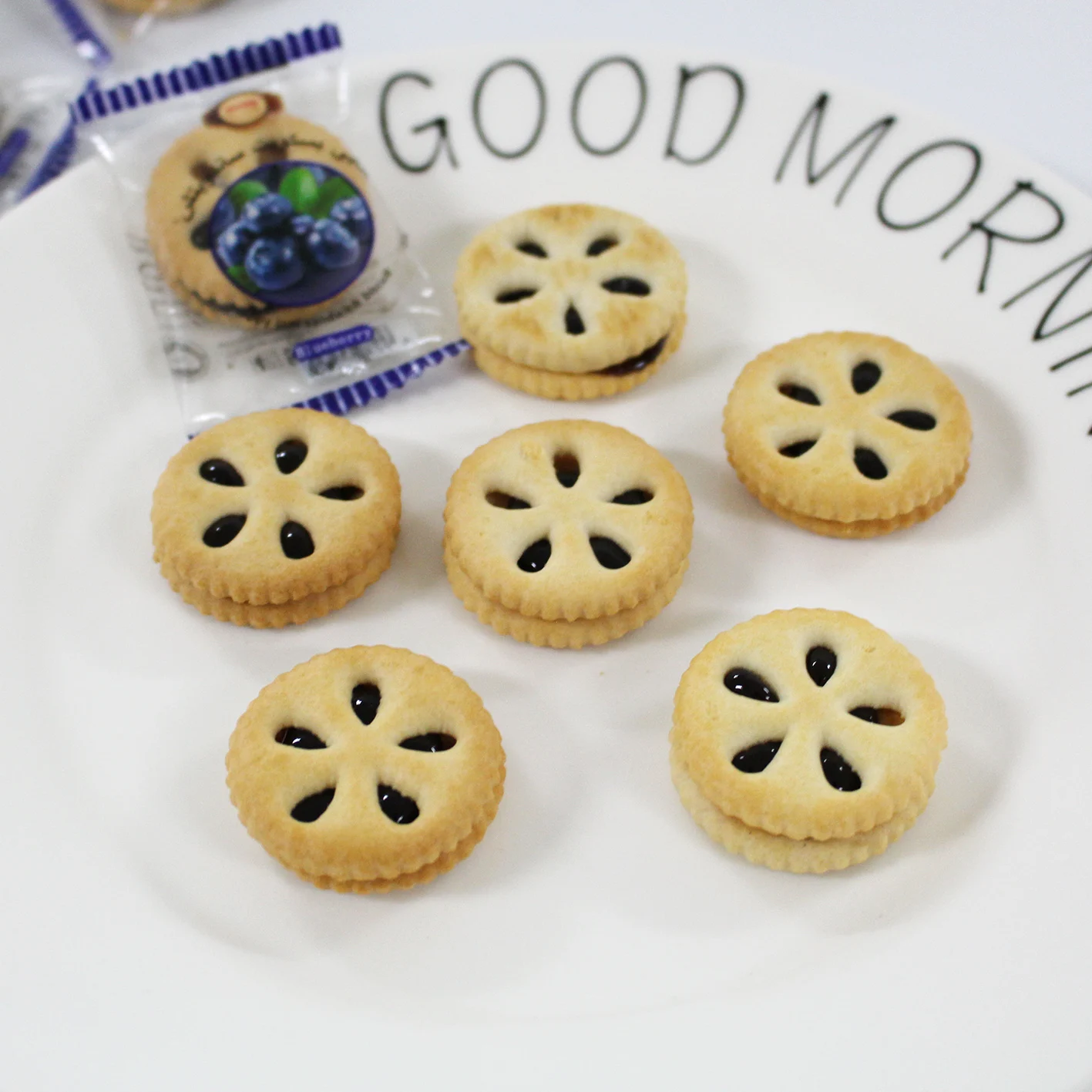 Halal blueberry jam filled sandwich biscuits