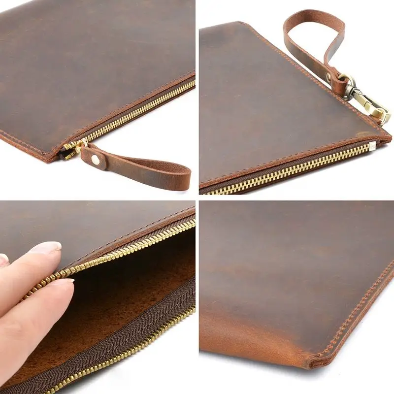 Genuine Leather Laptop Bag Briefcase Bag Leather File Zipper Bag for IPad