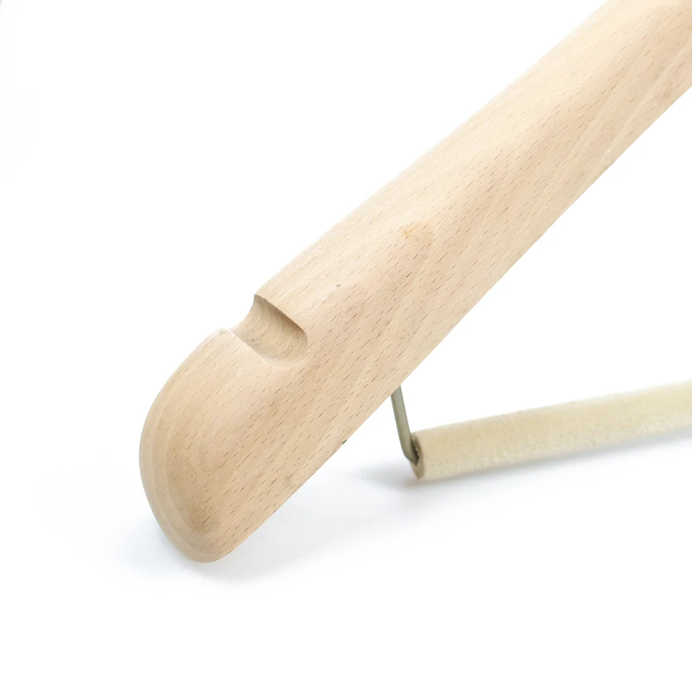 Factory Supply Top Grade Quality Luxury Wooden Coat Hangers With Velvet Bar And Copper Hook