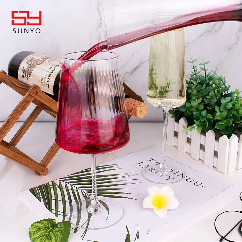 Handmade Crystal Clear Custom Stripe Design Modern Wine and Champagne Glass in Bulk