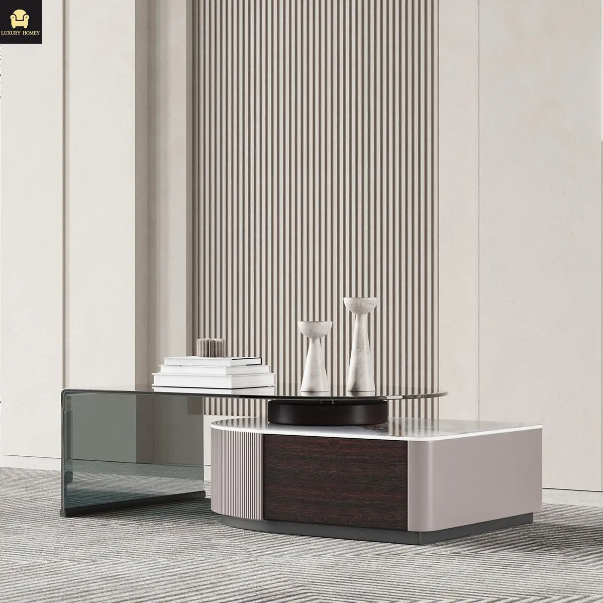 Coffee Table White Figure Marble Modern Top Polished Stainless Steel Base Gold Coffee Table Living Room Furniture Round Metal