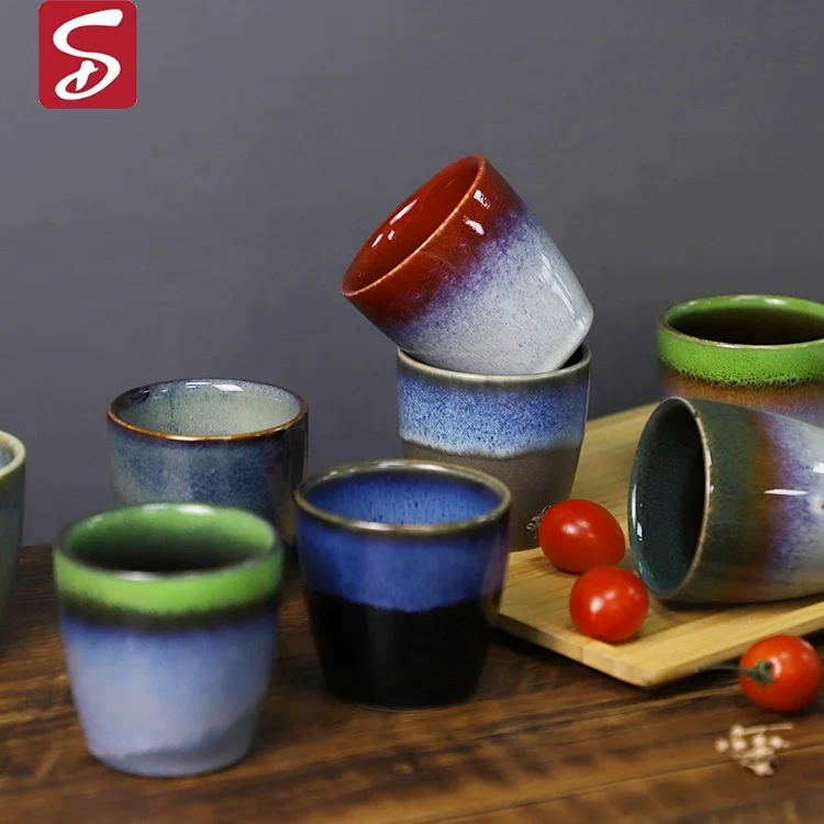 Cute Colorful Reactive Glaze Ceramic Vintage Coffee Cups Japanese Style Porcelain Tea Cup Ceramic Coffee Mug