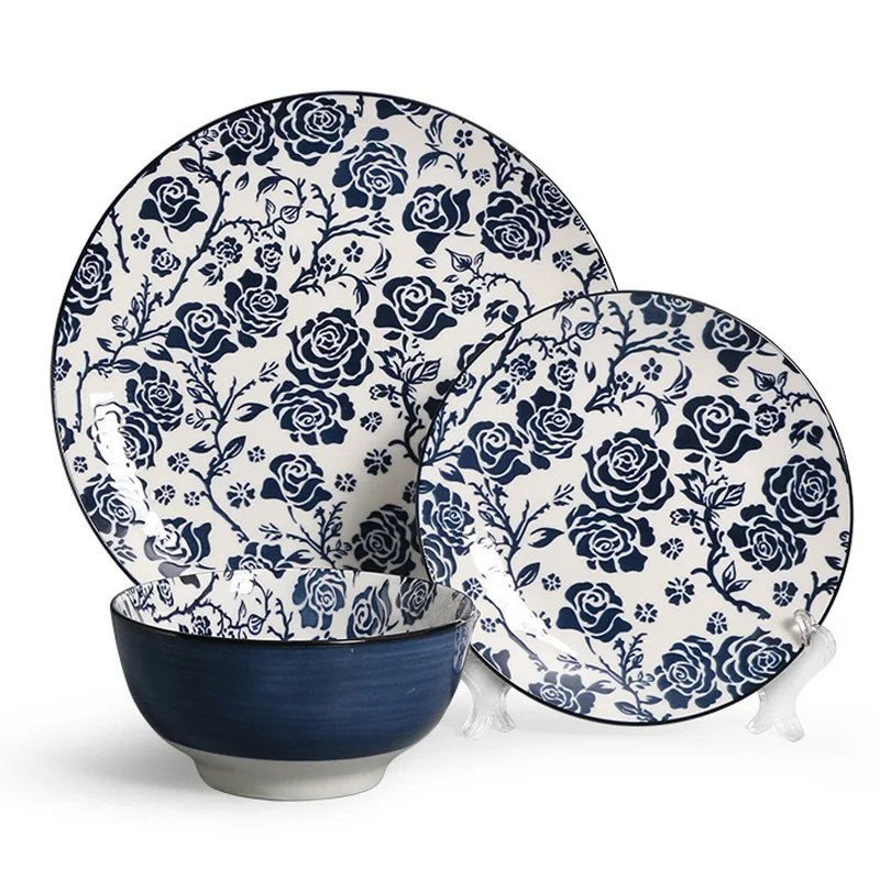 Ceramic factory Wholesale Printing Porcelain Dinnerware Plates and Bowls Custom Logo Design Size 12PCS Ceramic Dinner Set