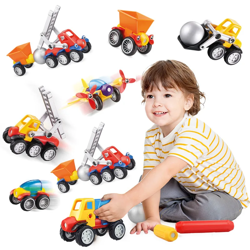 Hot selling DIY magnetic Education toys engineering car 15PCS  building blocks for kids gift