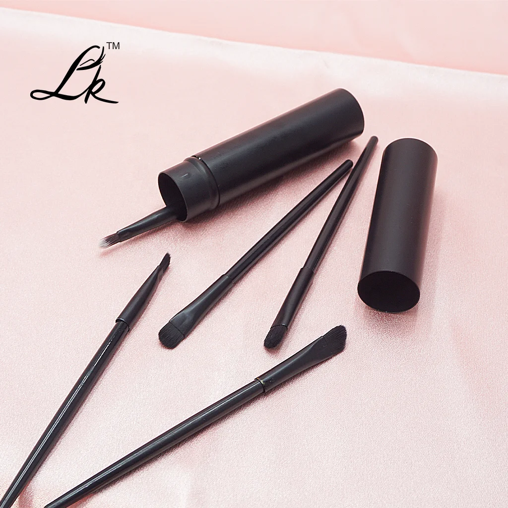 Portable Aluminum Tube Makeup Brush Set 5 Pieces Eye Shadow Foundation Powder Blusher Eyebrow & Eye Shadow Brushes for Face Use