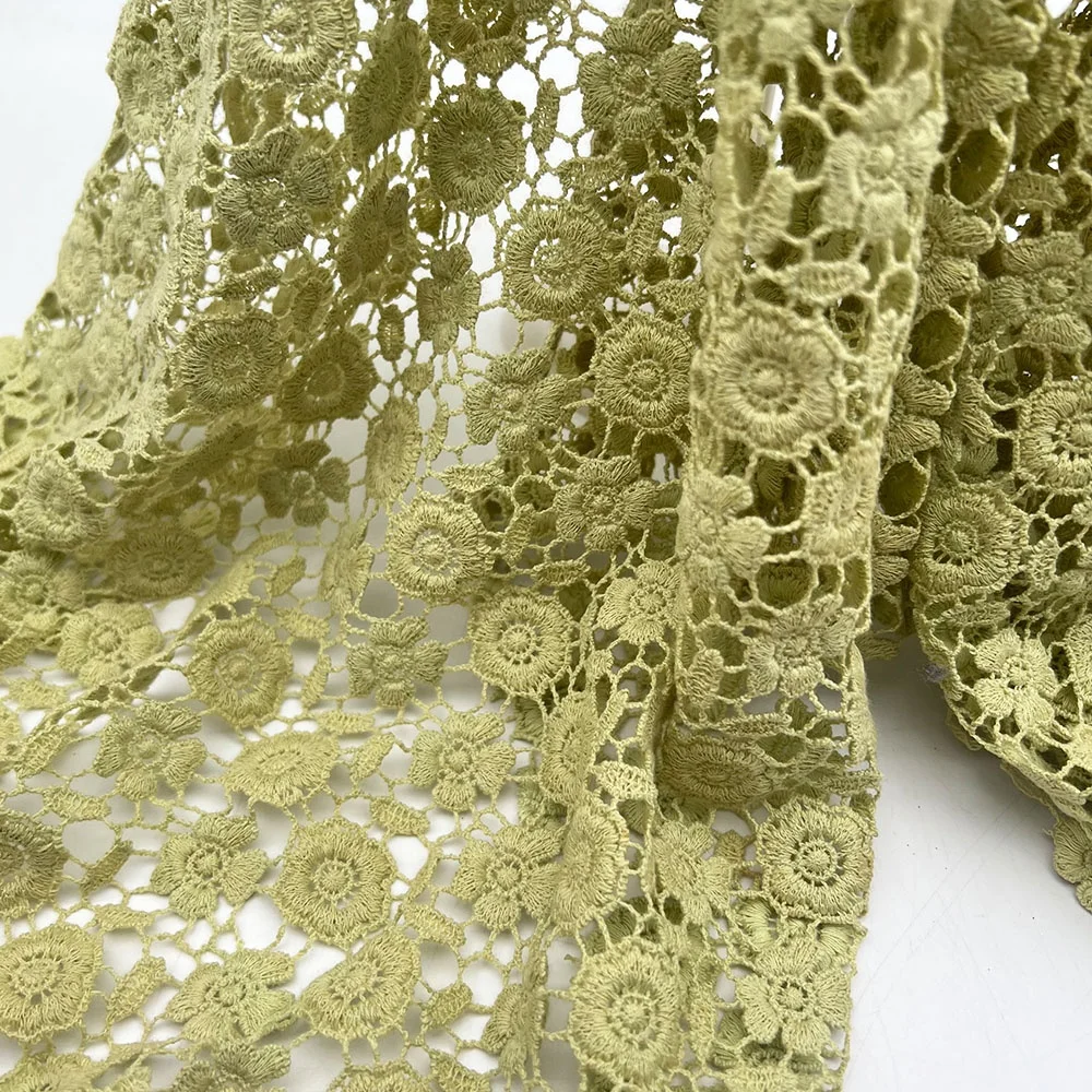 2023 Olive Green Lace Cotton Floral  Guipure Lace Fabric Water-soluble Embroidery Flower Fabric For Cloth