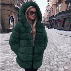 2020 New Arrival Wholesale Winter Warm Whole Skin Luxury Fake Fox Fur Coat Long Style Women Faux Fur Coats Jacket with Hooded