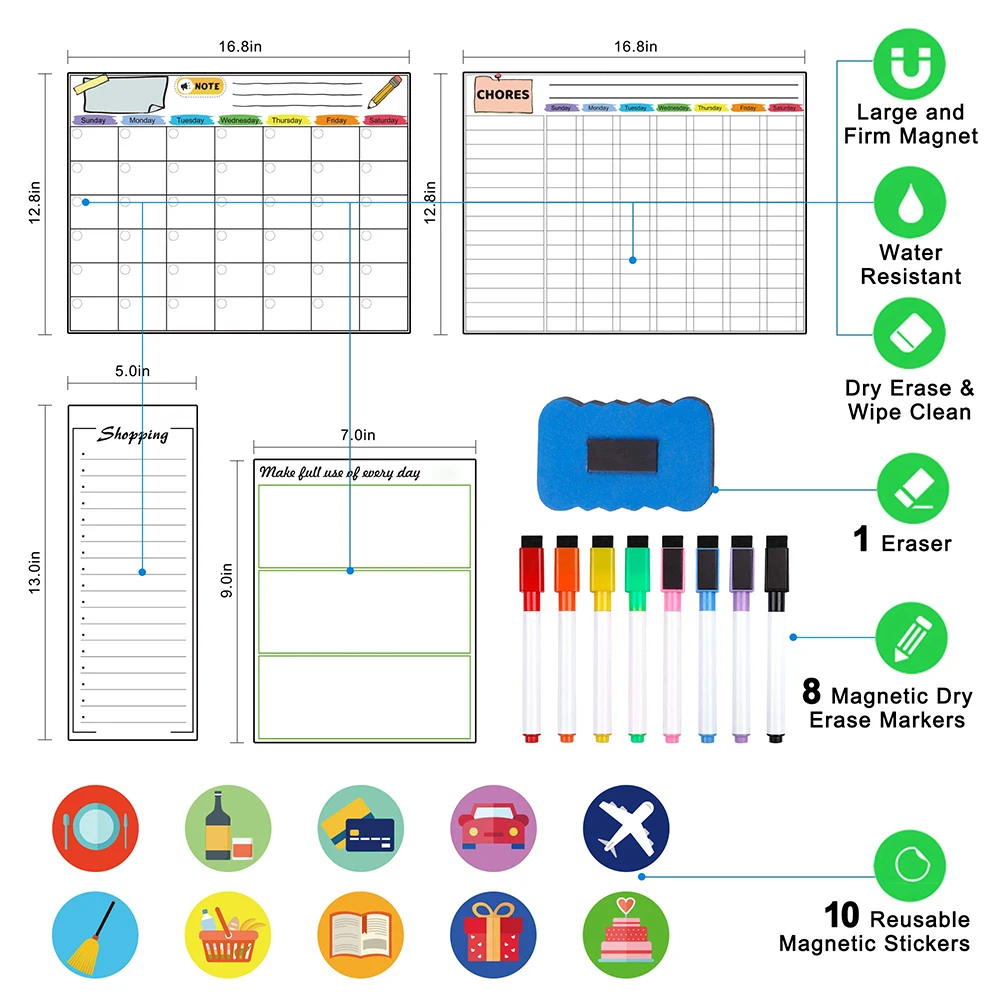 Flexible Magnetic Monthly Weekly Planner Calendar Set Whiteboard Sheet For Home Kitchen