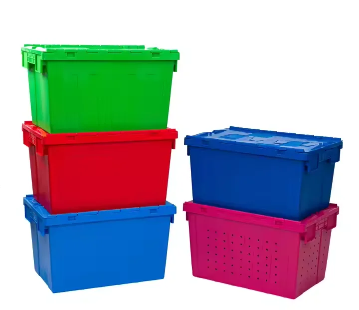 Plastic box PP container nesting storage box bin attached lid container turnover crate
