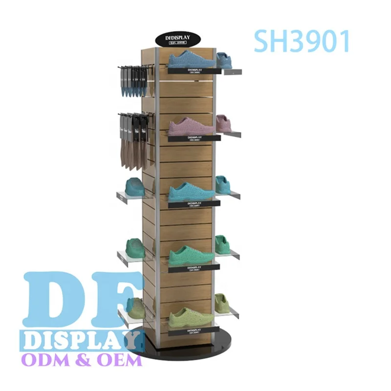 SH3901  Rotating display rack shoe display rack slat wall stand shelves sock display rack stand for shop store