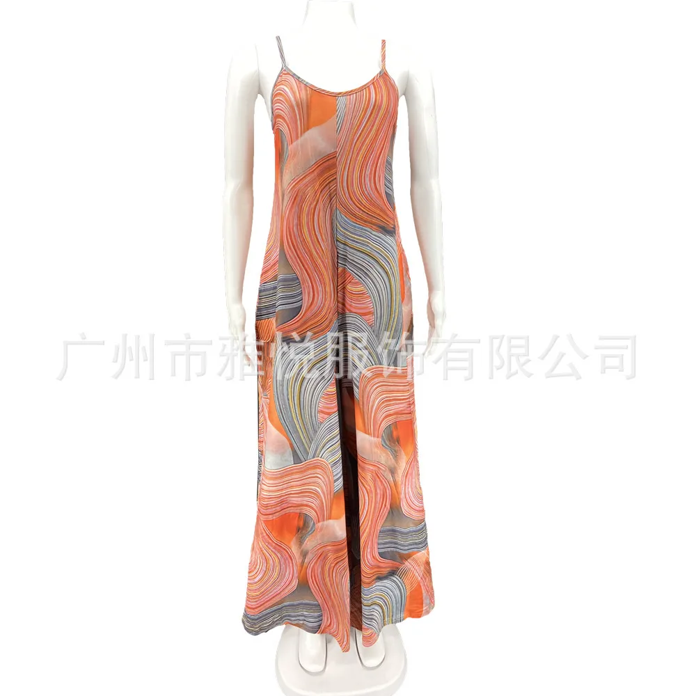 H2710 hot girls summer African stylish beach strapless ladies printing wide leg pant one piece set orange jumpsuits