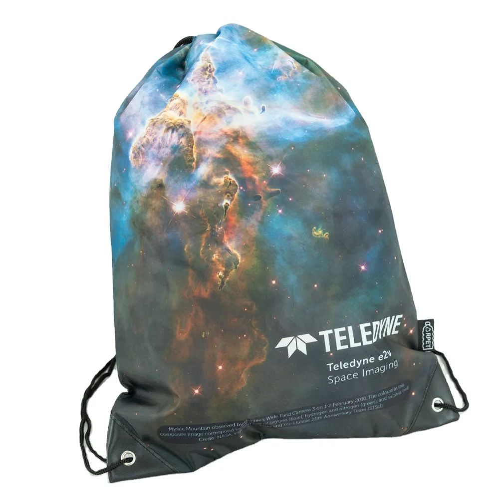 Large capacity reusable starry sky 210D RPET drawstring bag Sublimation digital print promotional shopping Bag backpack for shoe