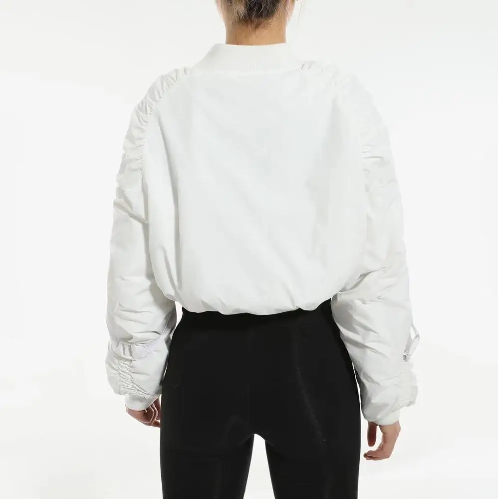 Новая оптовая продажа, Короткая свободная куртка-бомбер с двойной молнией и плиссировкой, Женская куртка на осень и зиму