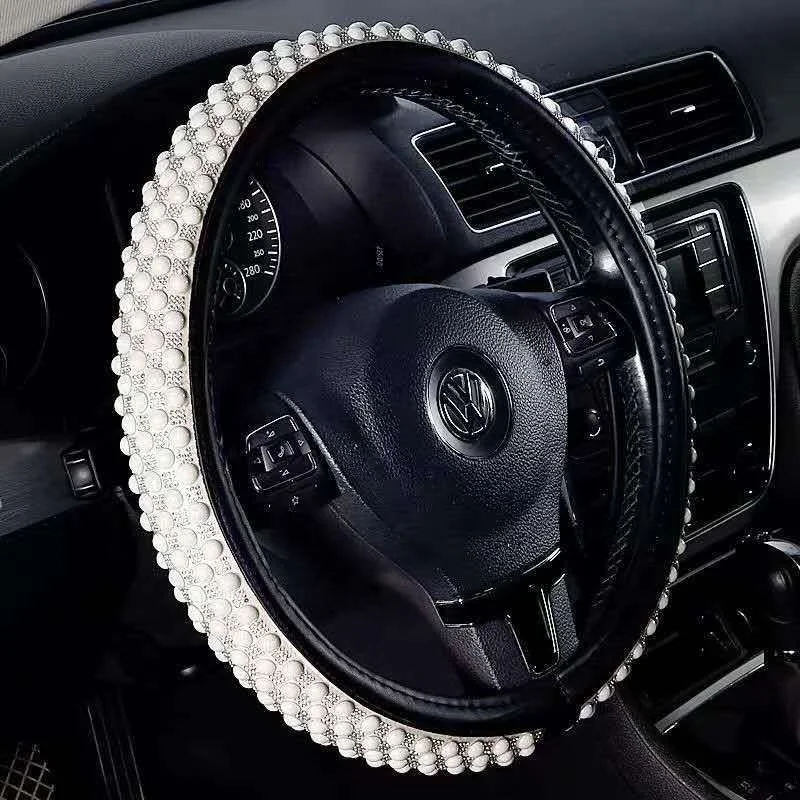 Genuine Leather Car Steering Wheel Cover With Elegant Bling Diamond And Ceramic Colors Customized