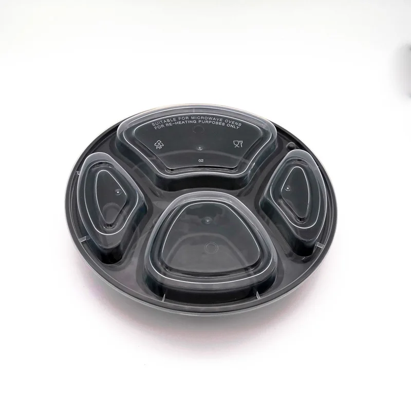 Disposable Plastic Round 3 Compartment Cooked Dessert Seafood Refrigeration Lunch Fast Food Storage Box