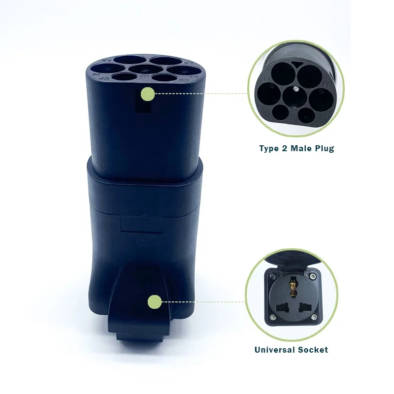 IEC 62196 Type 2 Plug To EU Schuko Socket Ev Adaptor For Extending