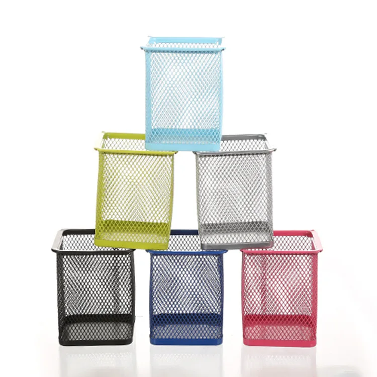 JTX283 Metal Mesh Square Pen Pot Case Pencil Holder Office Desk Stationery Container Organiser Durable Pen Holders