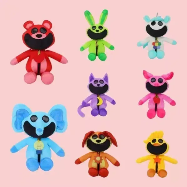 Carton Hot smiling critters Smiling Critters Purple cat figures and green rabbit pluses Hopscotch CatNap BearHug Plushie Doll