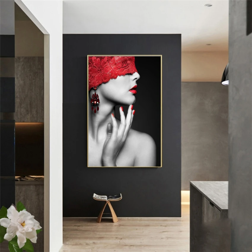 Wholesale fashion red lips woman Wall Art decor oil Painting abstract  figure & portrait paintings