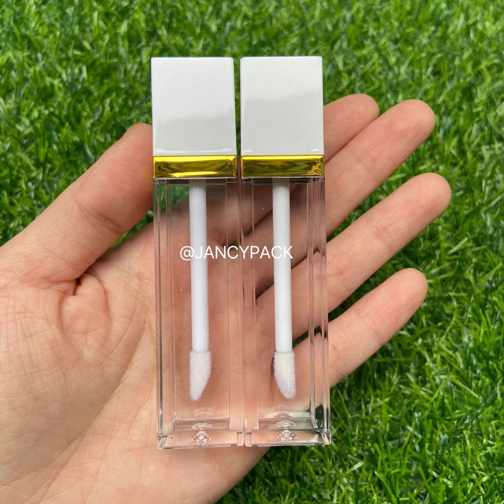 7ml unique white gold luxury Square Empty Lip Gloss Wand Tube lip tint Container Wholesale Custom liquid lipstick Bottle