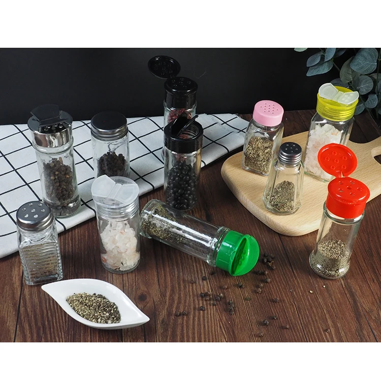 New professional blue 100ml round plastic salt and pepper shaker, Good Quality hand operated black 100ml round glass salt shaker