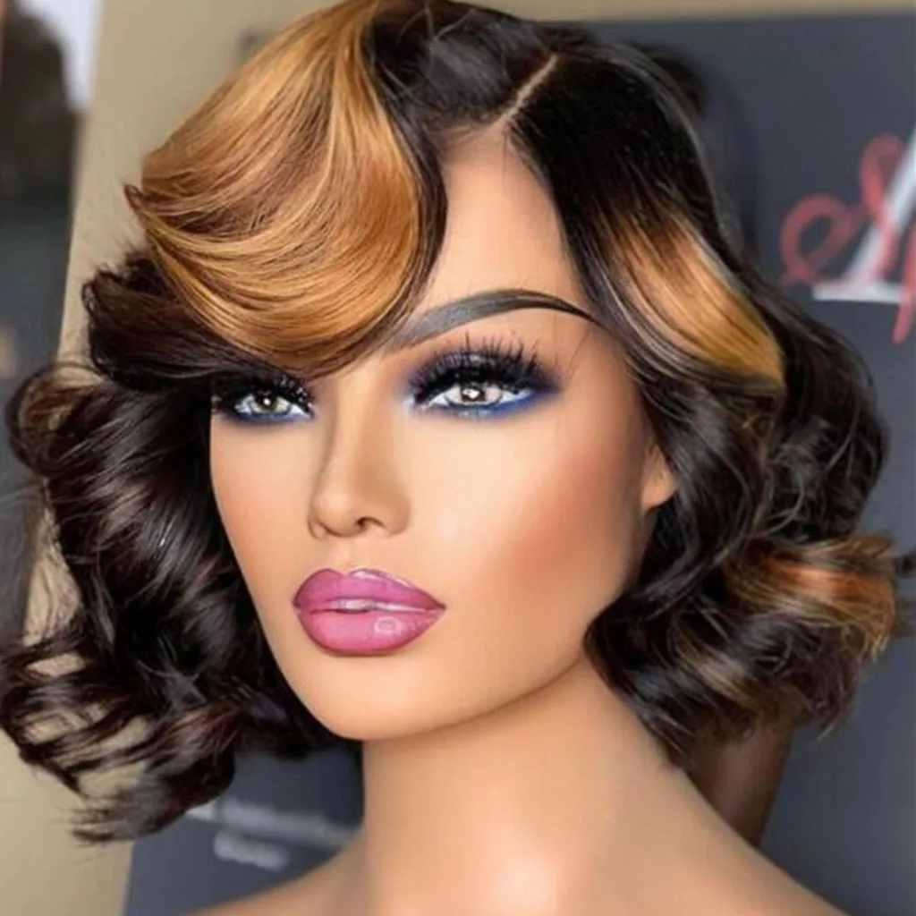 Colored Short Bob Wigs Human Hair Lace Front Peruvian Virgin Hair Short Pixie Cut Wig Full Lace Human Hair Wigs For Black Women