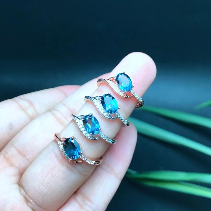 Custom 925 sterling silver fashion jewelry natural gemstone london blue topaz stone ring adjustable for women