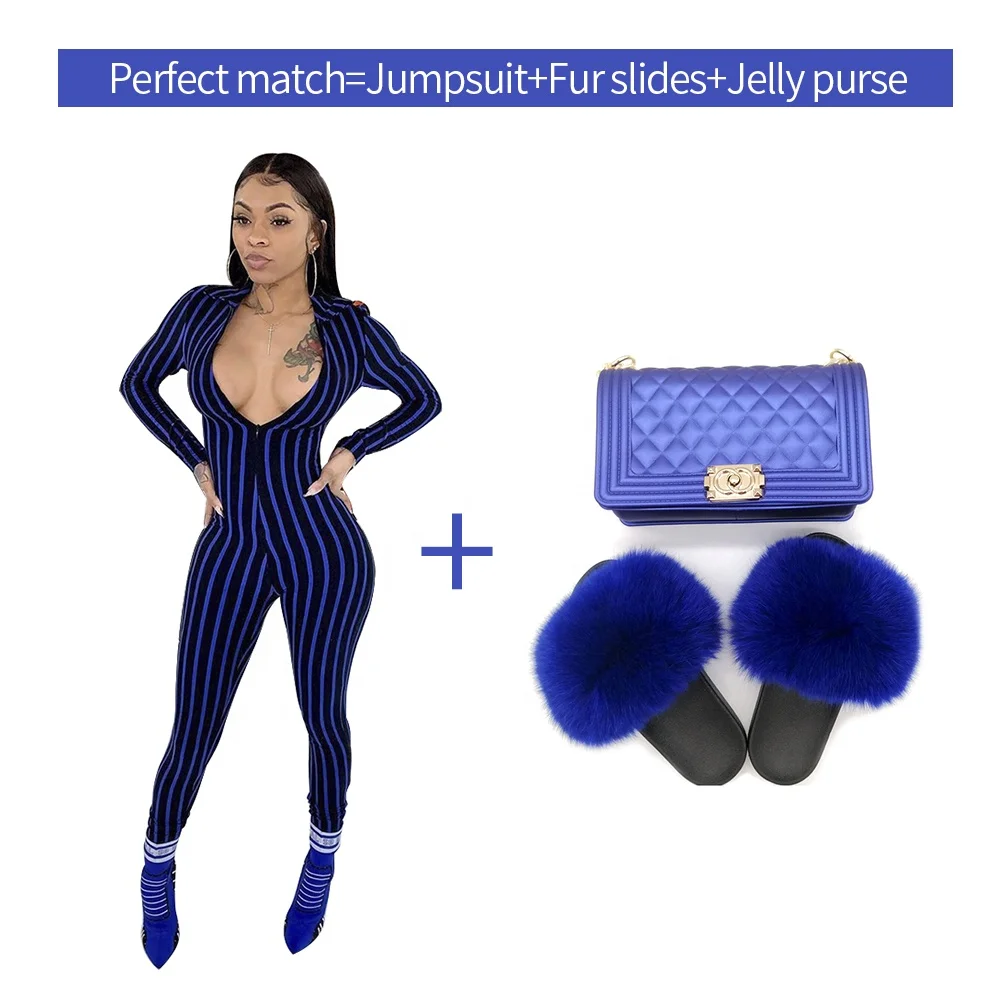 Новое поступление, Модные Недорогие удобные Разноцветные полосатые женские комбинезоны, меховые тапочки с кошельком