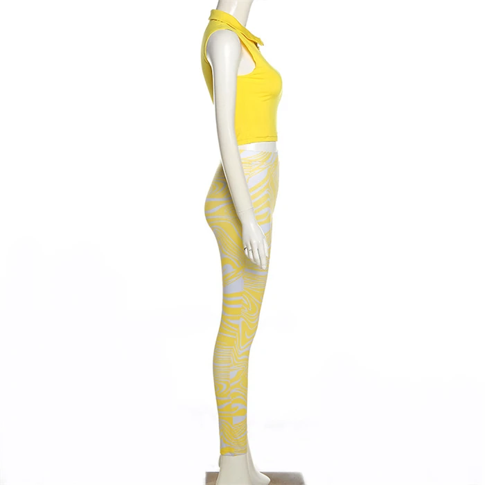 2022 Summer Sleeveless Zipper Crop Top with Legging 2 Piece Set Women clothing Two Piece Outfits Set